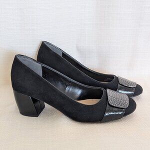 J.Renee Langeley Snakeskin Pumps Square Toe Block Heel Comfort Dress 7.5 Black